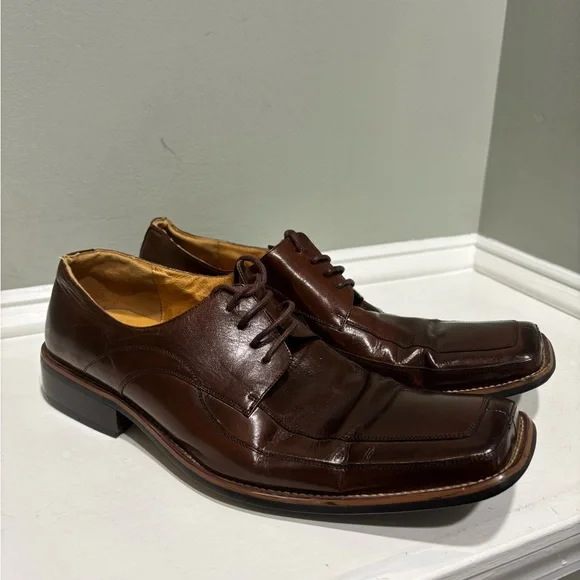 Zota Men's Brown Leather Square Toe Square Heel Dress Shoes-size 10.5 - Picture 6 of 6